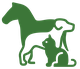 Silhouette of a horse, dog, and cat overlapping in green.