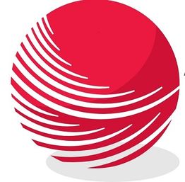 Roter Ball mit weißen, gebogenen Linien auf grauem Schatten.
