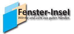 Logo von "Fenster-Insel" mit Slogan "Wärme und Licht aus guten Händen" und grafischen Elementen.