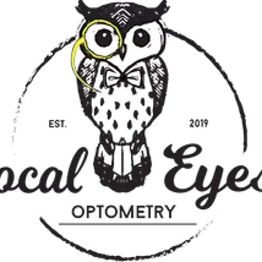 Owl with glasses in a bow tie, text reads "Local Eyes Optometry, Established 2019."