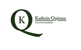 Logo mit großem Q, darunter "Kathrin Quiram Communication" in grünem Schriftzug auf Weiß.