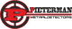 Logo met tekst: "Pieterman Metaaldetectors" in zwart en rood met een gestileerde letter P.