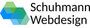 Logo mit abstrakten blauen und grünen Formen, Text: "Schuhmann Webdesign".