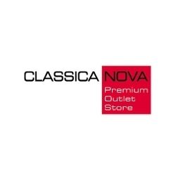 "Logo: Classica Nova, Premium Outlet Store auf rotem Hintergrund."