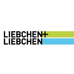 Logo mit dem Schriftzug "Liebchen+Liebchen", grünem und blauem Streifen rechts daneben.