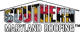 Logo of Southern Maryland Roofing with text in Maryland flag colors.