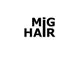 Logo mit Schriftzug "MiG HAIR" auf weißem Hintergrund.