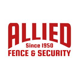 Text logo: "Allied Fence & Security, Since 1950" in red capital letters on a white background.