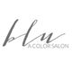 "Elegant logo with text: 'blu A COLOR SALON' in cursive and capital letters."