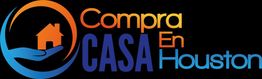 Logotipo con una mano sosteniendo una casa y texto: "Compra En Casa Houston".