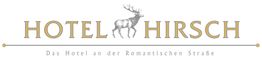 Logo des Hotel Hirsch mit Hirschgrafik und Slogan: "Das Hotel an der Romantischen Straße".