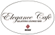 Logo di Elegance Café, Gelateria Lounge Bar, su sfondo bianco con scritta Moak in rosso.
