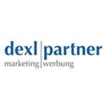 Logo von "dexl partner" in blauer Schrift, darunter "marketing werbung".