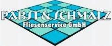 Logo von "PABT & SCHMALZ Fliesenservice GmbH" mit blauem Fliesenmuster im Hintergrund.