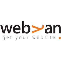 Logo mit Schriftzug "web an" und Slogan "get your website" in Schwarz und Orange.