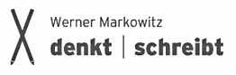 Stift-Logo mit Text: "Werner Markowitz denkt | schreibt".
