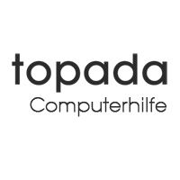 Logo mit dem Text "topada Computerhilfe" in schlichter schwarzer Schrift auf weißem Hintergrund.
