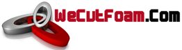 Logo with red and gray rings, text: WeCutFoam.Com in red and black.