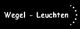 Text: "Wegel - Leuchten" auf schwarzem Hintergrund mit Punkten rechts.