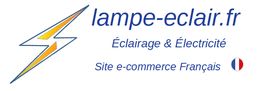 Logo de "lampe-eclair.fr", éclair et drapeau français, site d'éclairage et électricité.