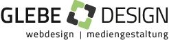 Textlogo: "GLEBE DESIGN", darunter "webdesign | mediengestaltung", mit grafischem grün-schwarz Symbol.