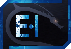 Logo d'une tête de dragon noir sur fond bleu avec des chiffres et lettres "EI".