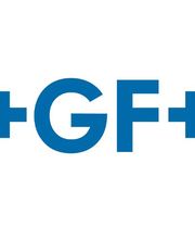 Logotipo com letras "+GF+" em azul sobre fundo branco.