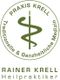 Grünes Logo der Praxis Krell mit einem Stab und Text "Traditionelle & Ganzheitliche Medizin".