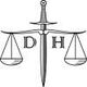 Schwert als Waage mit Buchstaben D und H, symbolisiert Gerechtigkeit.