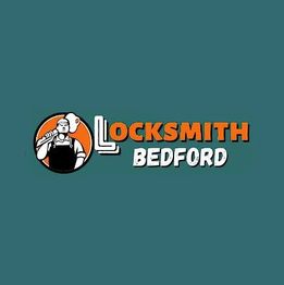 Logo of "Locksmith Bedford" with a worker holding a wrench in a circular emblem.