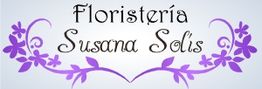 Texto: "Floristería Susana Solís" con decoración floral en morado.
