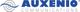 Logo von Auxenio Communications in Blau und Grau mit stilisiertem Wellen- und Kreisdesign.