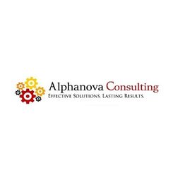 Logo of "Alphanova Consulting" with colorful gears and the slogan: "Effective Solutions. Lasting Results."