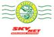 Logo mit gelbem Kreis und grüner Weltkarte, darunter roter Text: "SKYNET Worldwide Express".