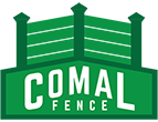 Green logo with the text "COMAL FENCE" and two fence pickets above.