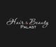 Schwarzes Logo mit weißer Schrift: "Hair & Beauty Palast".