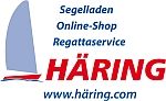 Logo von Häring mit Segelboot, Text: "Segelladen, Online-Shop, Regattaservice", Website-Link.