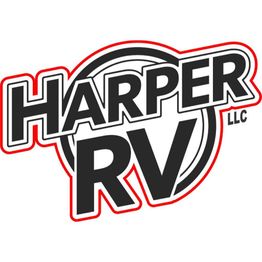 "Harper RV LLC logo with bold black text and a red outline."