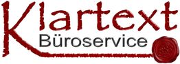 Logo mit dem Text "Klartext Büroservice" in Rot, daneben ein rotes Wachssiegel.