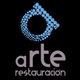 Logo de "Arte Restauración" con círculos azules formando una gota sobre fondo negro.