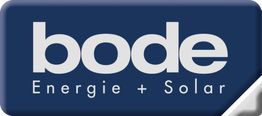 Blaues Logo mit der weißen Aufschrift "bode Energie + Solar".