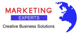 Logotipo de "Marketing Experts" con mapa azul y texto "Creative Business Solutions".