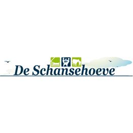 Logo van De Schansehoeve met pictogrammen: bed, yogahouding, boer en dieren voor wolk.