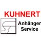 Logo mit rotem "KUHNERT" und schwarzem "Anhänger Service" neben einer Anhängerkupplung.