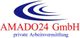 Logo der AMADO24 GmbH, private Arbeitsvermittlung, mit blauen und roten Schriftzügen.