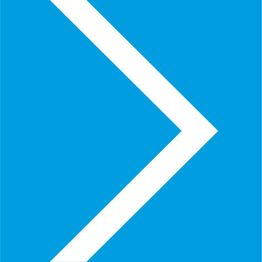 Weißer Chevron-Pfeil auf blauem Hintergrund.