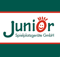 Logo von Junior Spielplatzgeräte GmbH mit lachendem Gesicht im Wort "Junior".