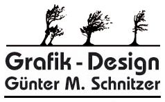 Logo mit stilisierten Bäumen und Text: "Grafik-Design Günter M. Schnitzer".
