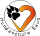 Logo der Hundeschule Saus: Pfote und Herzmotiv in einem Kreis.