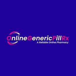 OnlineGenericPillRx logo with tagline "A Reliable Online Pharmacy" on blue background.